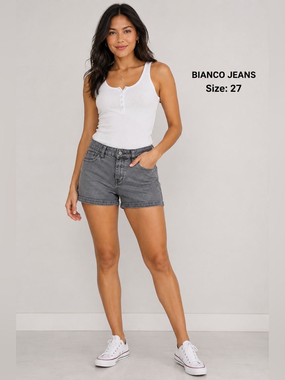 Bianco Jeans Gray Stretch Denim Shorts Women’s Size 27 Casual Mid Rise